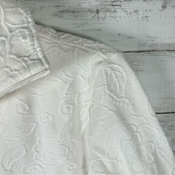 Coldwater Creek Jacquard Zip Front 3/4 Sleeves Active Travel White Jacket S - Picture 5 of 8